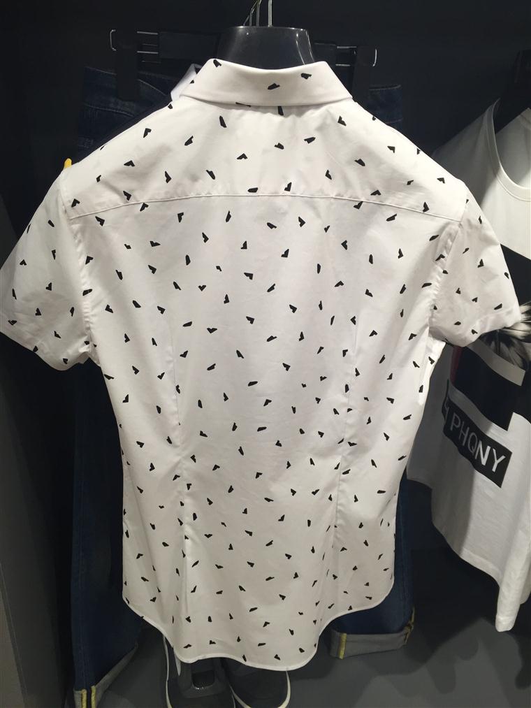 【GXG】2016夏季男士白底黑点休闲短袖衬衫